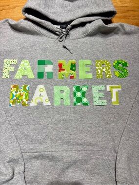 Farmers Market Gray Hoodie / crewneck or tshirt fabric Appliqué all sizes Green